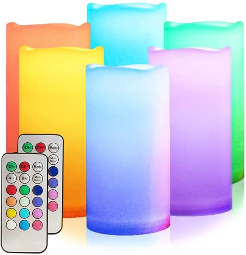 salipt Colour Changing Flameless Flickering Candles, Battery Operated LED Fake Candles Set, 6 Pack Outdoor Waterproof Remote Control Candle, ∅ 3 H 6
