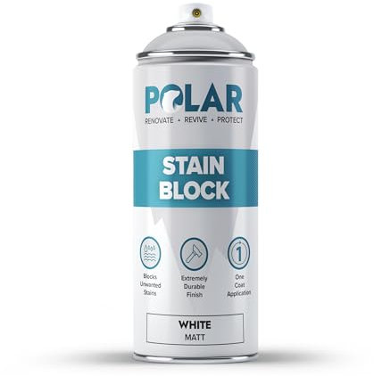 Polar Stain Block Spray - 1 x 400 ml | Matt White | Prevents & Removes Stains, Grease, Water Marks & Rust on Internal Walls & Ceilings | Primer Spray for Wood, Plastic, Tiles, & Painted Surfaces