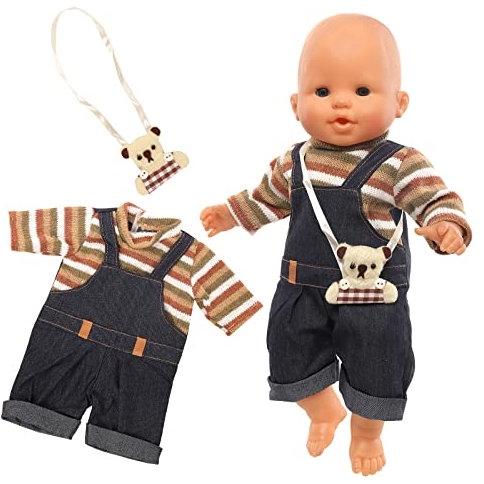 Miunana Kleidung Bekleidung Outfits für Baby Puppen, Puppenkleidung 35-43 cm, Latzhose mit Umhängetasche