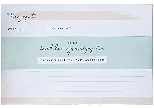Odernichtoderdoch® Karten zum Nachfüllen für die Rezeptebox Lieblingsrezepte - 24 Rezeptkarten in 4 verschiedenen Designs - 21 cm x 14 cm x 2 cm