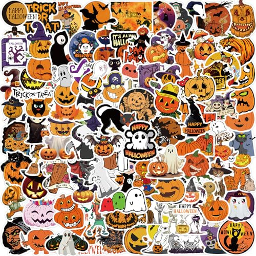 100 Pcs Halloween Stickers, Vinyl Waterproof Holiday Party Day Stickers Pack for Laptop,Water Bottle, Crafts Scrapbooking, Funny Cartoon Pumpkin Theme Decals for Children Kids Teens Aldult