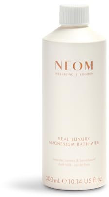 NEOM Real Luxury Magnesium Bath Milk, 300ml I 100% Natural Lavender, Jasmine and Sandalwood I Milky Texture I Relaxing I Soothing I Relieve Sore and Tired Muscles.