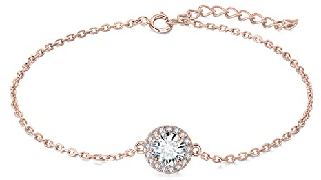 JewelryPalace Halo Ajustable Pulsera Mujer Plata, Pulsera Niña Circonita Corte Redonda, Brazalete Mujer Elegante Plata de Ley 925 Oro Rosa, Regalo Pulsera Piedras Preciosas, Conjunto Joyas Mujer