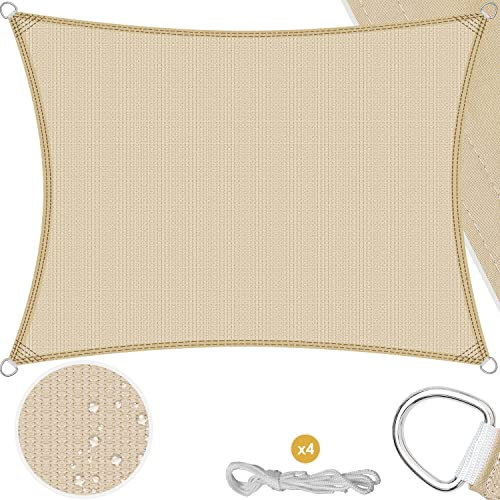 KESSER® Sonnensegel Sonnenschutz Windschutz | wasserabweisend & windabweisend | 5-Fach quer vernäht robust & stabil Schattenspender Garten Balkon Terrasse | Rechteck Creme 2x3m HDPE