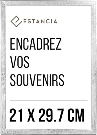 Estancia Silberner Bilderrahmen aus Kiefernholz 21x29,7 cm (A4) mit Bruchsicherem Acrylglas | Moderner Holzbilderrahmen Din A4
