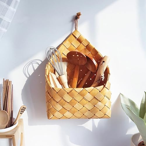 Alipis Hängender Aufbewahrungskorb, gewebter Aufbewahrungskorb, Wandmontage, Organizer, Eingang, Briefhalter, Gemüse, Obst, Pflanze, Rattankorb, Mülleimer für Büro, Zuhause