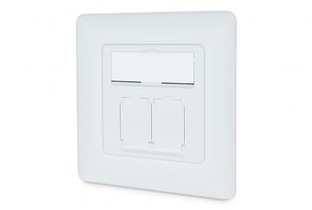 DIGITUS Junction Box Cat-6A 2 Port RJ45 Flush-Mounted Network Socket 28 mm Installation Depth Design Ready Pure White