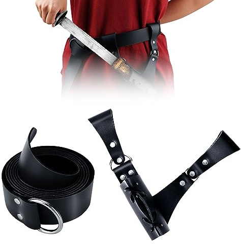 PEUTIER Mittelalterliches Schwert Holster Gürtel Set, Schwertgürtel Mittelalter Frosch Schwertgürtelhalter Leder Medieval Leather Belt für Ritter, Krieger, Pirat, Cosplay, Männer Frauen (Schwarz)