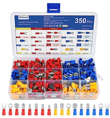 Flintronic Electrical Connectors, Crimp Connectors 350 Pcs, Cable Lugs Set, Crimp Spade Bullet Cable Ring Wire Connectors, 0.5-1.5/1.5-2.5/4-6mm² Male/Female Insulated Terminal
