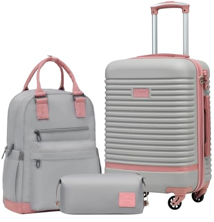 COOLIFE Koffer Set 3tlg, Reisekoffer Set mit Reiserucksack & Kulturbeutel | 20 Koffer Klein für Kurzreisen, Leichter ABS Hartschalenkoffer, TSA-Schloss, YKK-Reißverschluss, 360° Rollen, Teleskopgriff