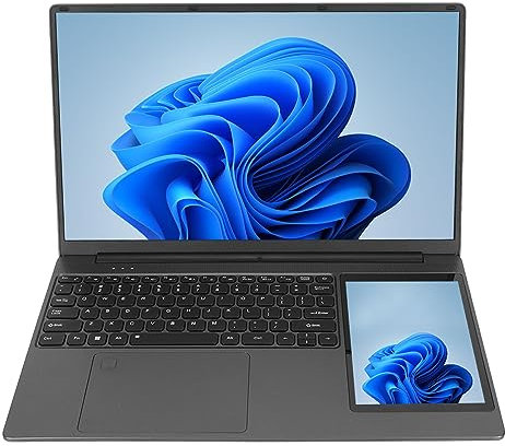 Jectse Laptop da 15,6'' con Doppio Schermo, 16 GB di, CPU Quad, Tastiera Retroilluminata, Interfacce Ricche, con Display IPS con Risoluzione 1920x1080, Screen (Spina UE 16+128G)