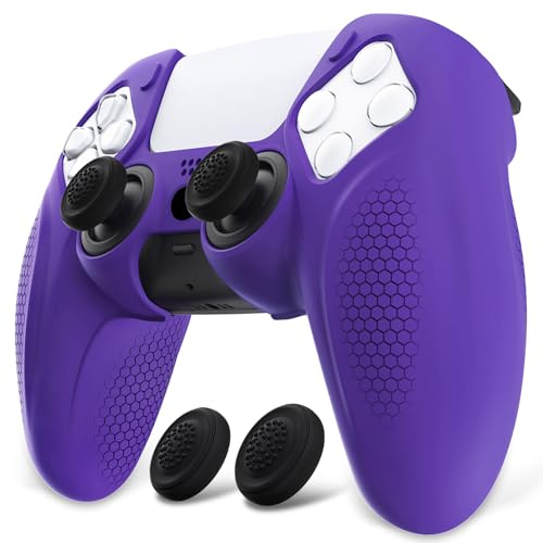 PlayVital Ninja Edition Anti-Slip Silicone Cover Skin for ps5 Wireless Controller, Ergonomic Protector Soft Rubber Case for ps5 Fits with Charging Station with Thumb Grip Caps - Purple | Case Skin for Playstation 5, Ergonomic Handles, with Thumbstick Caps, Ninja Edition, Purple