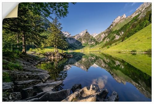 ARTland Wanddeko Wandtattoo selbstklebende Vinylfolie 60x40 cm Landschaften Idyll Natur See Spiegel Bäume Berge Alpen Schweiz U4TP