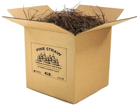 Home and Country USA Premium 4 Pound Pine Straw Mulch for Landscaping, Organic Material Made from Authentic Pine Needles Ideal for Gardening, Soil Moisture Retention.