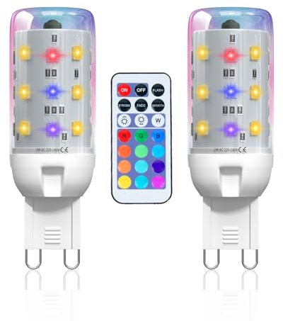 Lamptobe Ampoule LED G9 RGBW, Dimmable 2W G9 Ampoule LED Couleur Avec TéLéCommande, 12 Couleurs RGB + Blanc Chaud 3000K, G9 RGB Pour la DéCoration, la FêTe, le Bar, lot de 2