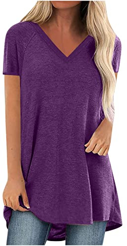 2024 T-Shirt Femme Grandes Tailles Classique Coupe Ample à Manches Courtes, Col Rond Tops D'Été Tunique Elégante Couleur Solide