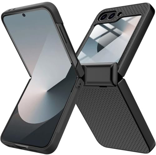 Miimall Handyhülle für Samsung Galaxy Z Flip 6 / Flip 7 FE Hülle mit Scharnierschutz & Displayschutzfolie, Stoßfest Kratzfest Schutzhülle Dünn Matt Harte Cover für Z Flip6/Flip7 FE 5G Case Schwarz