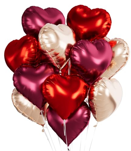 Herz Folienballons Rot, 18 Zoll Herzluftballons Roségold Weinrot, Herz Luftballon Helium, Herzballons Wein Rot Herzform Folienluftballon, Ballons Hochzeit Romantisch Valentinstag Geburtstagsdeko