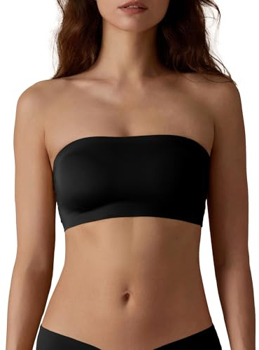 SHARICCA Soutien-gorge sans bretelles pour femme - Non rembourré - En silicone antidérapant - Confortable - Sans coutures - Sans bretelles, Noir 1p01-new, M