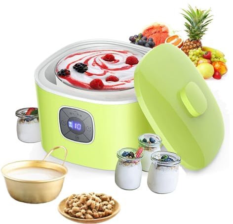 Yogurtiera Elettrica, Macchina per Yogurtiera Macchina per Yogurtiera Probiotica con 1 Barattolo di Vetro da 1 Litro e 4 Tazze Riutilizzabili, Macchina per Yogurtiera Automatica con Controllo del