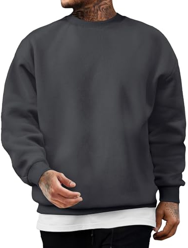 JMIERR Herren Fleece Sweatshirt Crewneck Baumwolle Pullover | Fleece gefüttertes Crewneck Sweatshirts mit Rippkragen, Manschetten, Saum, Maschinenwasche