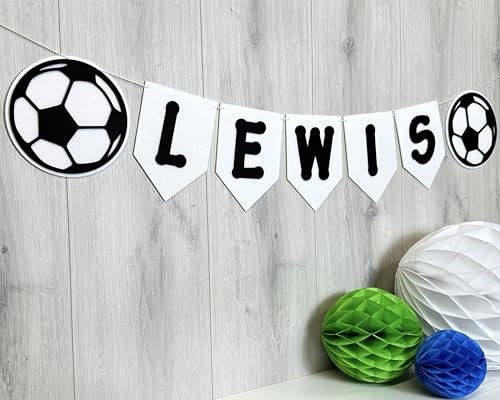 Personalised Football Name Bunting | Custom Soccer Banner | Felt Footballs & Flags | Made to Order | Sports Themed Party Decor | Choose Name