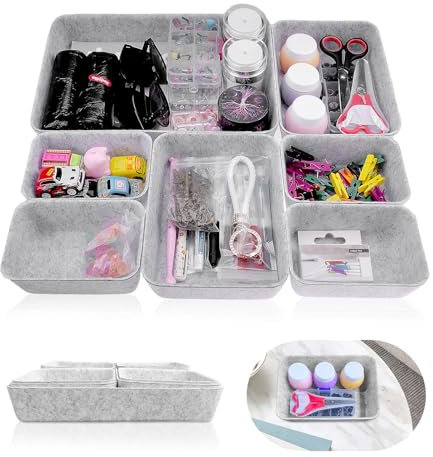 KiKiHong 7-Teiliges Set Filz-Schubladenorganizer,Rutschfeste Organizer Filz Aufbewahrungsbox aus für Büro, Schminktisch,Küchenschubladen (Grau)