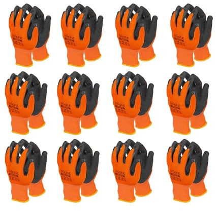 blizz-z Arbeitshandschuhe Latex-Feinstrick - Größe 11/XXL (12 Paar) | orange/grau - maximale Rutsch- und Griffsicherheit - mit leichter Dämpfung für kraftschonendes Arbeiten - EN388 (1121X)