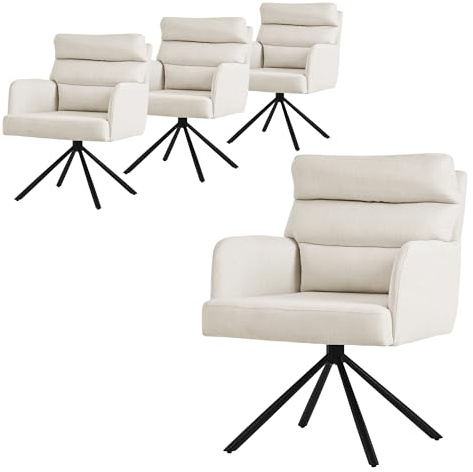 ML-Design snurrbara matstolar set om 4 beige vardagsrumsstolar med arm och ryggstöd snurrbara stolar bilposition stoppade stolar med polyesterklädsel och ryggdyna köksstolar med metallben