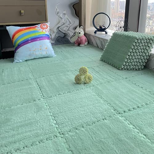 BRCYKRWY Puzzlematte Weiche Plüsch Warme Teppich Volltonfarbe Wohnzimmer Ineinandergreifende Puzzle-teppiche Weiche EVA-Schaumstoffmatten Weicher Geteilter Teppich 10 Stück (1 Stück 30*30cm) Schallsch