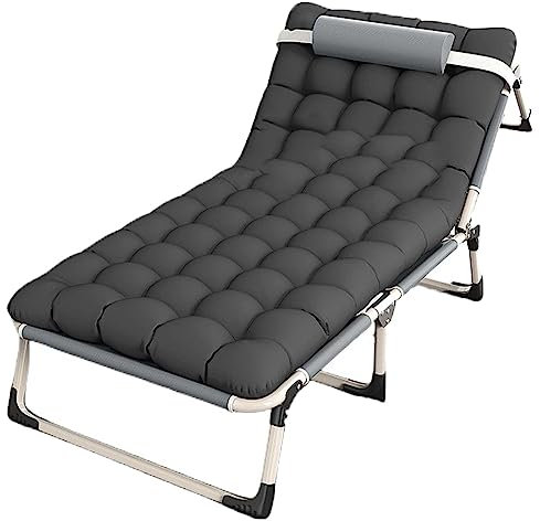 Tragbares Campingbett, verstellbares Schlafbett mit 4 Positionen für Erwachsene mit Kissen und Baumwollpolster, leichte, zusammenklappbare Liegestühle, perfekt für Camping im Freien, Pool, S
