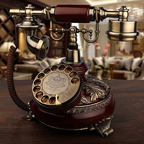 HPTHLY Classic Retro Landline Telephone, Vintage Style Corded Phone, Old Fashioned Rotary Dial Home Phone with Redial Function,Brown