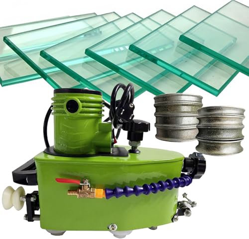 SAIYERUS Máquina Eléctrica para Cantear Vidrio, Canteadora de Vidrio Portátil, Rectificadora de Bordes Biselados Rectos y Redondos para Plexiglás, Acrílico, Mármol, Cerámica con 8 Ruedas de Diamante