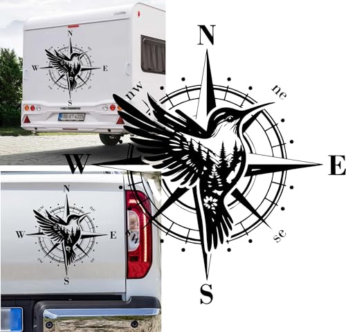 Boussole martin-pêcheur nature extérieur colibri autocollant taille et couleur au choix pour remorque, camping-car, caravane autocollant de voiture autocollant boussole rose des vents campeur
