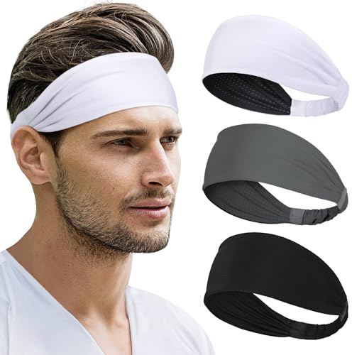 Beister Pack of 3 Sport Stirnbänder Damen & Herren von Beister, Double Sided Feuchtigkeitsabführend Workout, Schweißband rutschfest, Highly Stretchy Haarband für Laufen, Radfahren, Basketball