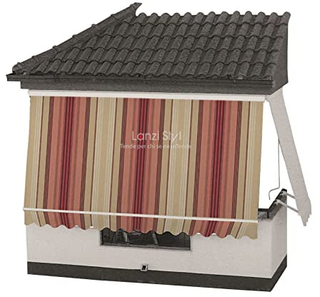 Tenda da sole a caduta con CASSONETTO di protezione braccetti e mantovana - Tessuti TEMPOTEST PARÀ (TESSUTI ROSSI) - MISURA L cm da 241 a 300 X 260 H