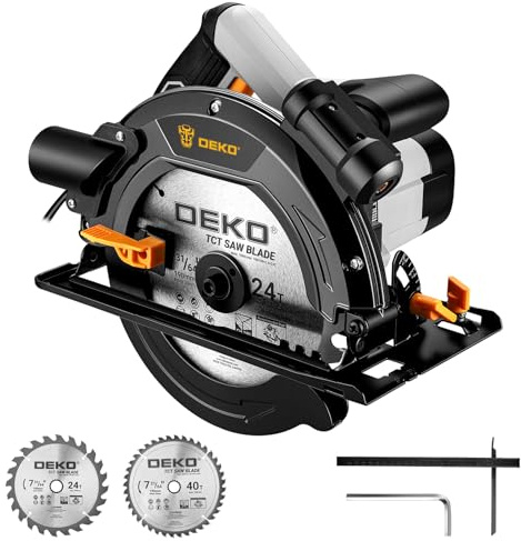 Scie Circulaire 1400W: DEKOPRO Scies Circulaires Électriques Laser, Lame 190mm, Coupe Précise de 65 mm (90°) et 45 mm (45°), 5500tr/min, Scie Circulaire Avec Rail de Guidage, Idéale Bois/PVC