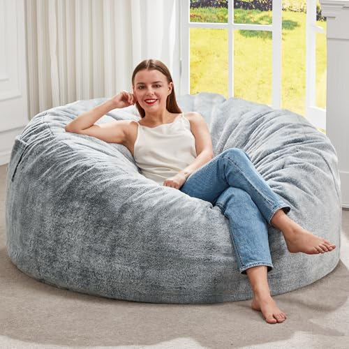 Hobestluk Bean Bag Chairs Giant Beanbag Chair with Filler, Memory Foam Bean Bags with Fluffy & Machine Washable Cover, Bean Bag Chairs for Aduts for Living Room, Bedroom (Grey, 4FT - 44” x 44” x 24”)