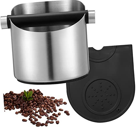 UKCOCO Edelstahl Kaffee Abklopfbox Mit Abnehmbarer Klopfstange Und Rutschfester Unterlage Praktischer Kaffeebehälter Für Zuhause Restaurant