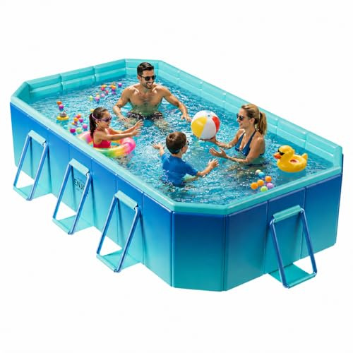 SUPIIRAW Large Foldable Pool, Non Inflatable Swimming Pool, Foldable Pool for Adults and Kids, Thickened Portable Collapsible Pool for Backyard and Outdoor Use, 116 x 65 x 19