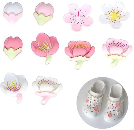 HJDJBD 12 Stück Charms Anstecker,Stecker,Zubehör,Schuh Charms,Anstecker Blumen Shoe,Schuhanstecker,Cartoon-Dekoration,Süße Blume Sakura,Mädchen DIY Dekoration Schuhanhänger