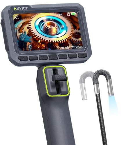 Anykit Articulating Borescope, 210° Two-Way 0.22in Slim Probe Endoscope with High-Brightness LED Lights, 4.3 IPS HD Video Inspection Snake Camera for Automotive Engine Inspect - 4FT