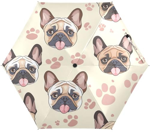 RPLIFE Windproof Travel Umbrella, Lightweight Portable Umbrella Uv Protection for Women, Travel Umbrellas for Sun, Cute Cartoon French Bulldogs Cream
