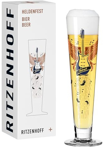 RITZENHOFF 1011017 ölglas 330 ml – serie hjältefest, gitarr, vingmotiv, rund, i koppar, blå, svart – Made in Germany