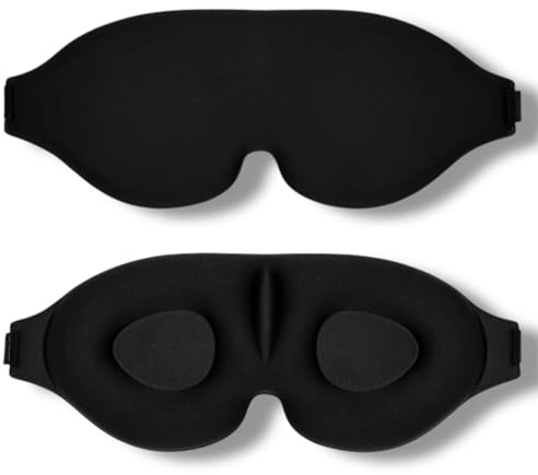 3D Schlafmaske Licht Blockierende Schlafbrille Damen & Herren für Seitenschläfer Bequeme Augenmaske mit Augenfreiraum Sleeping Mask Baumwolle Verstellbar Reise Festival Camping (Schwarz, 1er Set)
