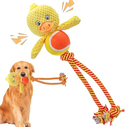 Hundespielzeug, Spielzeug für Hunde, Interaktives Hunde Spielzeug Mit Quietscher und Zugseil, Plüsch Quietschspielzeug Ball, Tauziehen Hundespielzeug für Welpen, Kleine, Mittelgroße, Große (Ente)