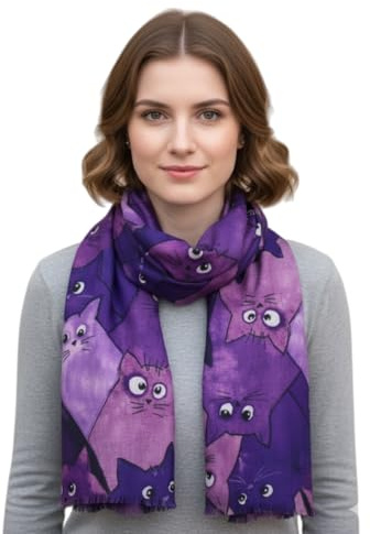 Walniverse Kuscheliger Damenschal mit charmantem Katzenmotiv | 200x70cm Schultertuch für Winter, Herbst und Frühling, 220g, Geschenke für Frauen und Katzenliebhaber