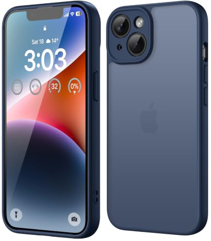 ORDA für iPhone 14 Hülle, Vollständiger Kameraschutz Stoßfest, DunkelBlau | Matt Handyhülle für iPhone 14, Kratzfest Transluzente Rückseite Schutzhülle, Anti-Fingerabdruck Case