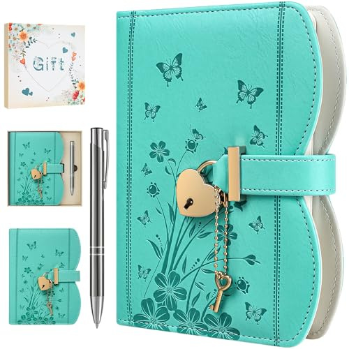 HwxBen Diario Segreto con Lucchetto per Ragazze 8-15 Anni – Kawaii Journal Carino, Idea Regalo Compleanno e Natale, Set con Penna e Accessori, B6 Ricaricabile 244 Pagine – Ciano