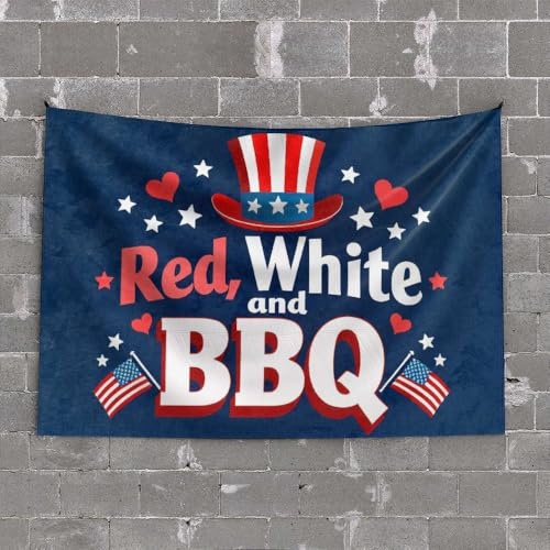 OGBD Funny Kitchen Decor Red, White And Bbq Party Invitation Tapestry Bar Stuff For Man Cave Men Decor(100X150CM)